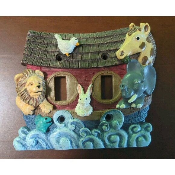 Unbranded Other - Noah's Ark Double Toggle Light Switch Cover With Lion, Giraffe, Elephant & More!